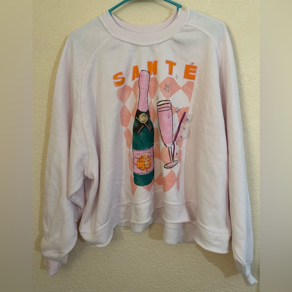 Grayson Threads Sante Light Pink Sweatshirt Wine bottle and Glass Women’s xL